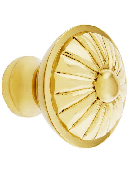 Fluted Brass Cabinet Knob - 1 1/4 inch Diameter in Polished Brass.